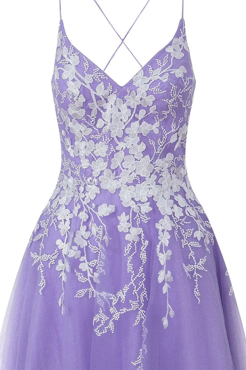 Aline Short Glitter Tulle Homecoming Dresses with Appliques