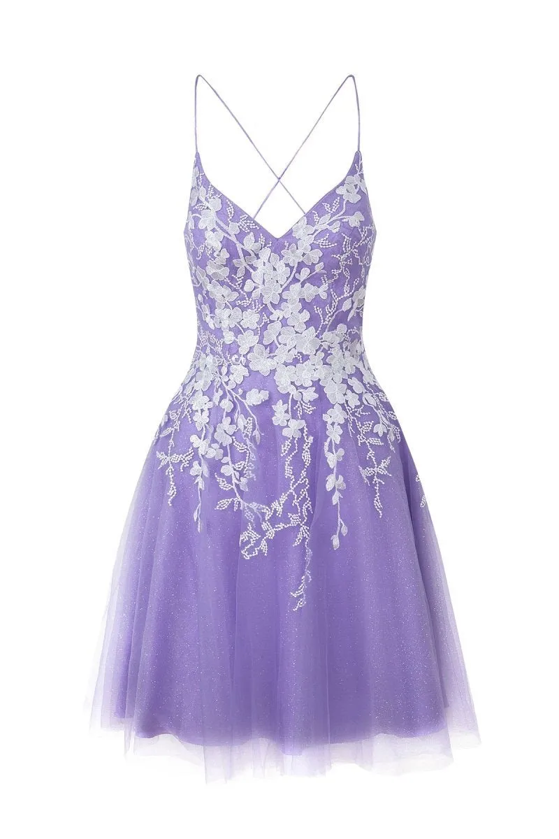 Aline Short Glitter Tulle Homecoming Dresses with Appliques