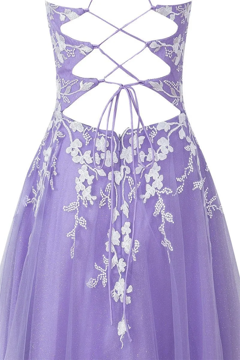 Aline Short Glitter Tulle Homecoming Dresses with Appliques