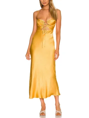 Alma Lace Up Midi Dress in Saffron
