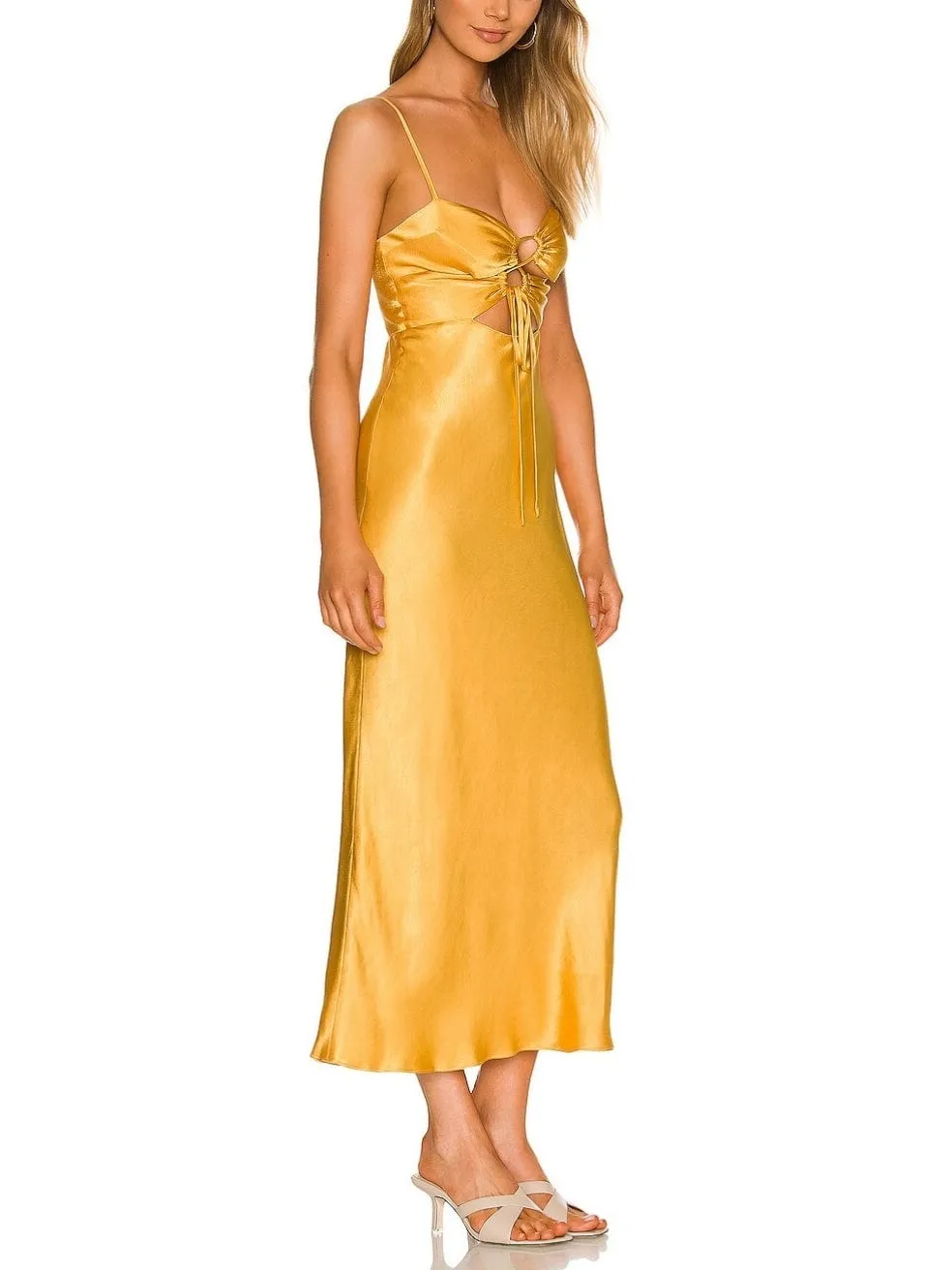 Alma Lace Up Midi Dress in Saffron