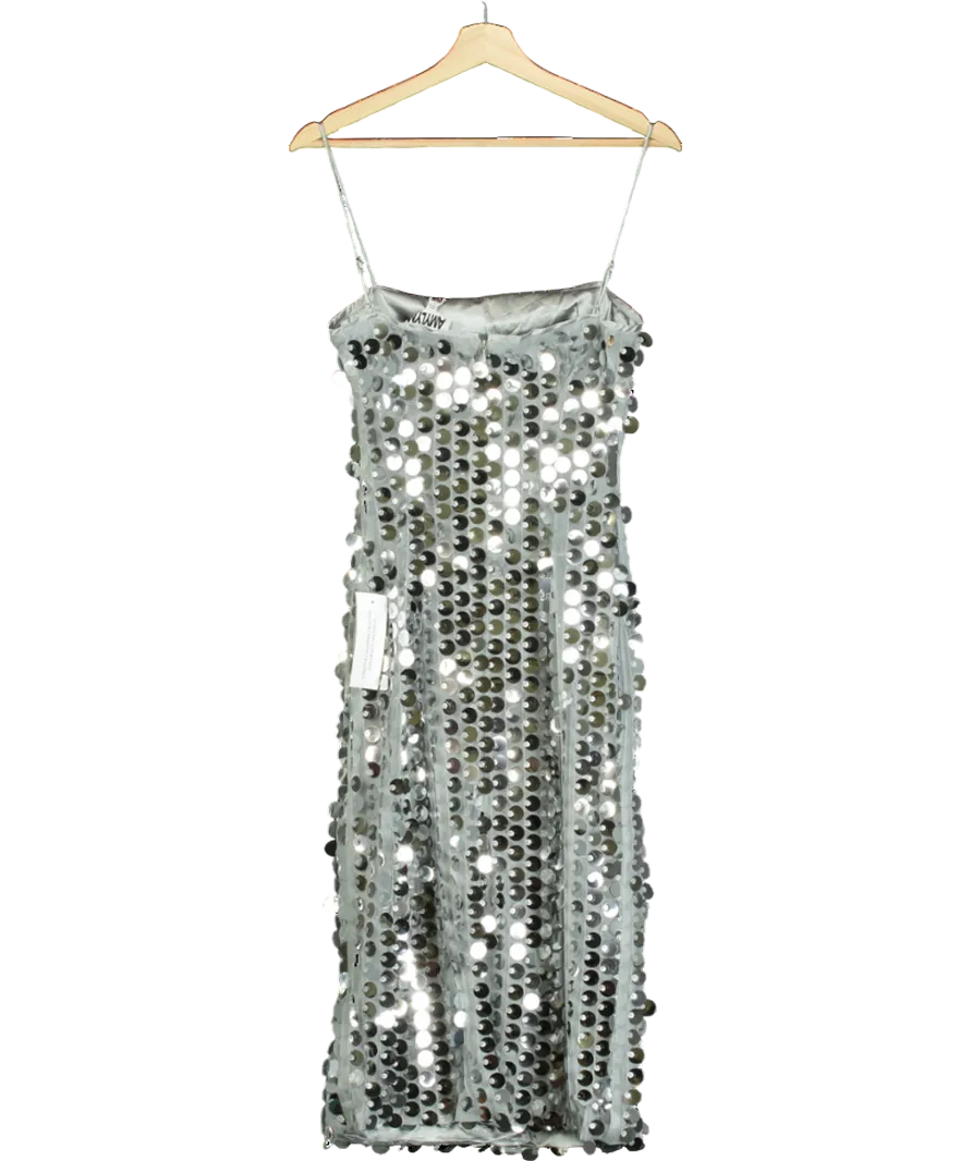 Amy Lynn London Metallic Farley All-over Disk Sequin Midi Dress UK 8