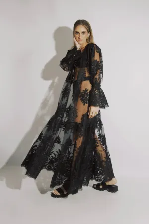 Antigua Alondra Puffy Robe Black Lace