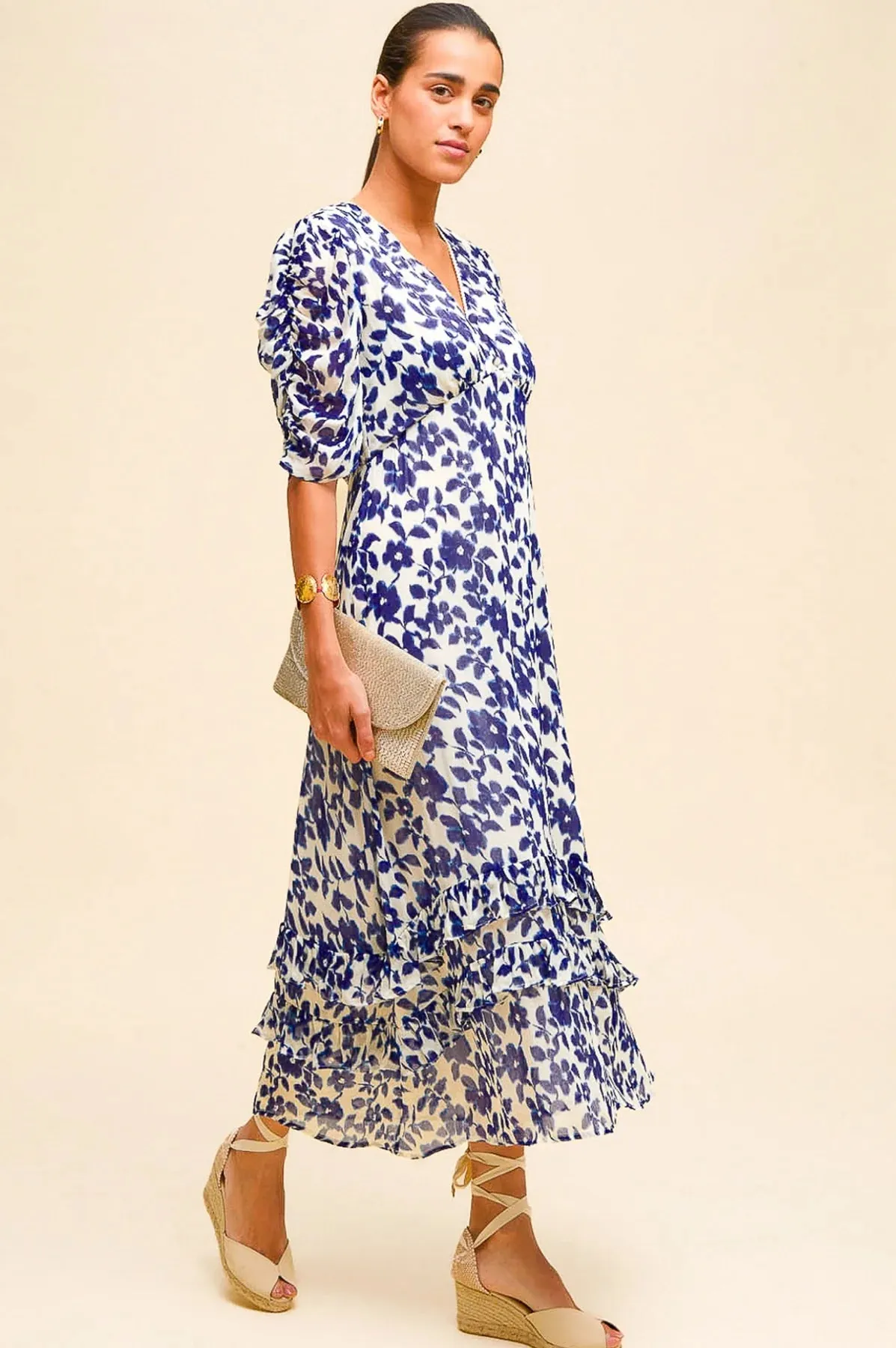 Aspiga Ellery Blue/White Blossom Print Midi Dress