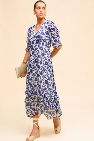 Aspiga Ellery Blue/White Blossom Print Midi Dress