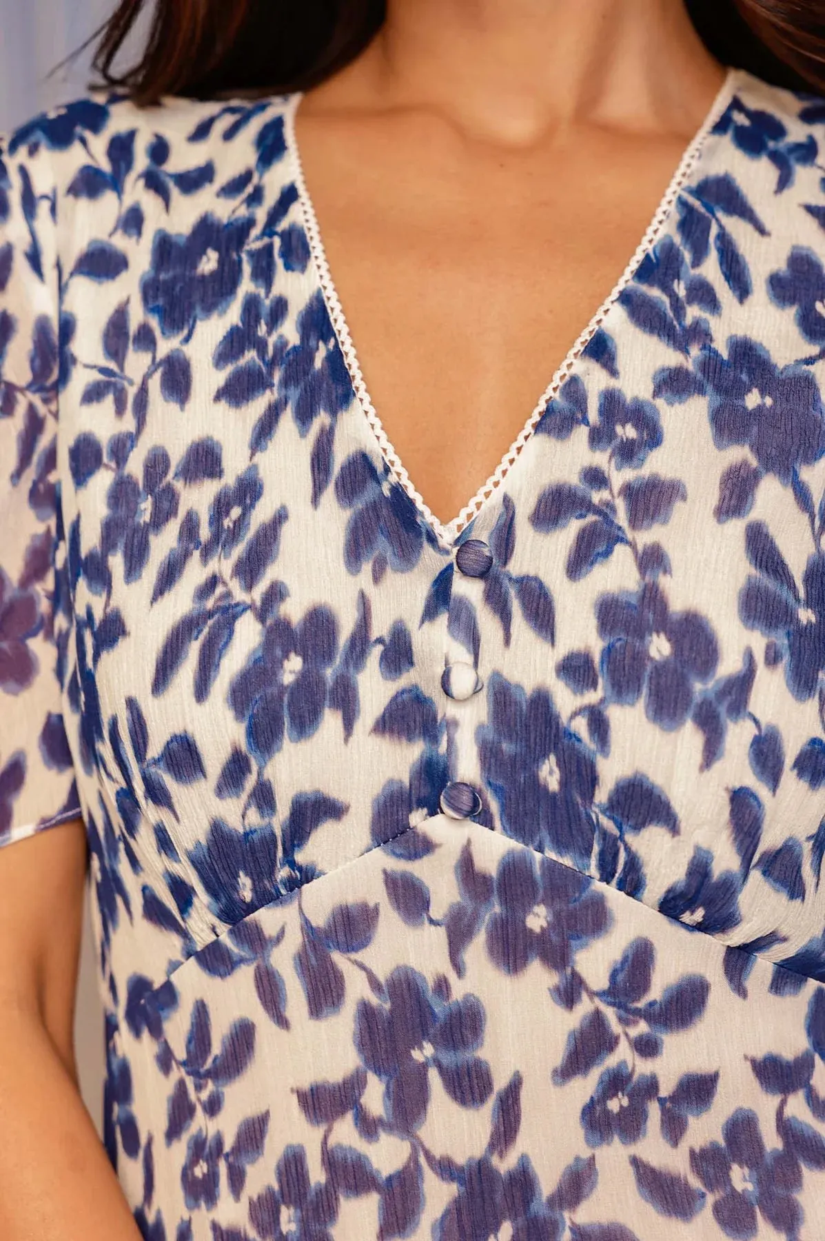 Aspiga Ellery Blue/White Blossom Print Midi Dress