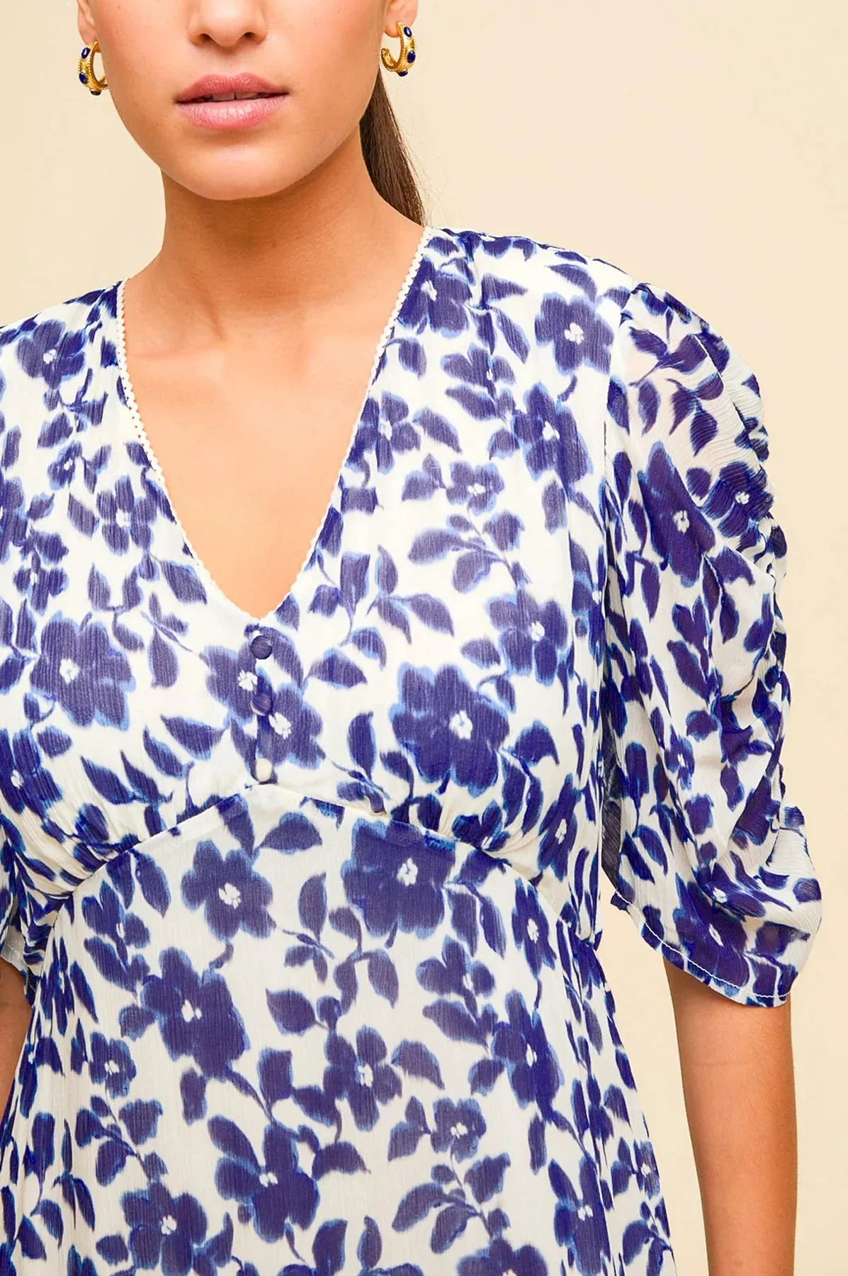 Aspiga Ellery Blue/White Blossom Print Midi Dress