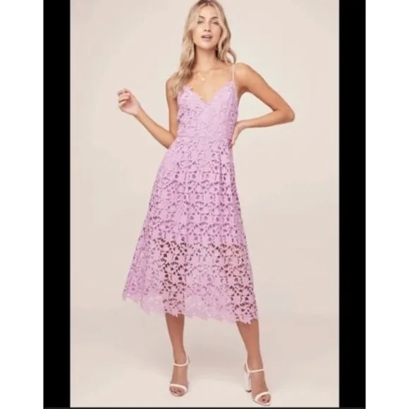 ASTR the Label Crochet Lace Midi Dress Party Cocktail Dress Purple M