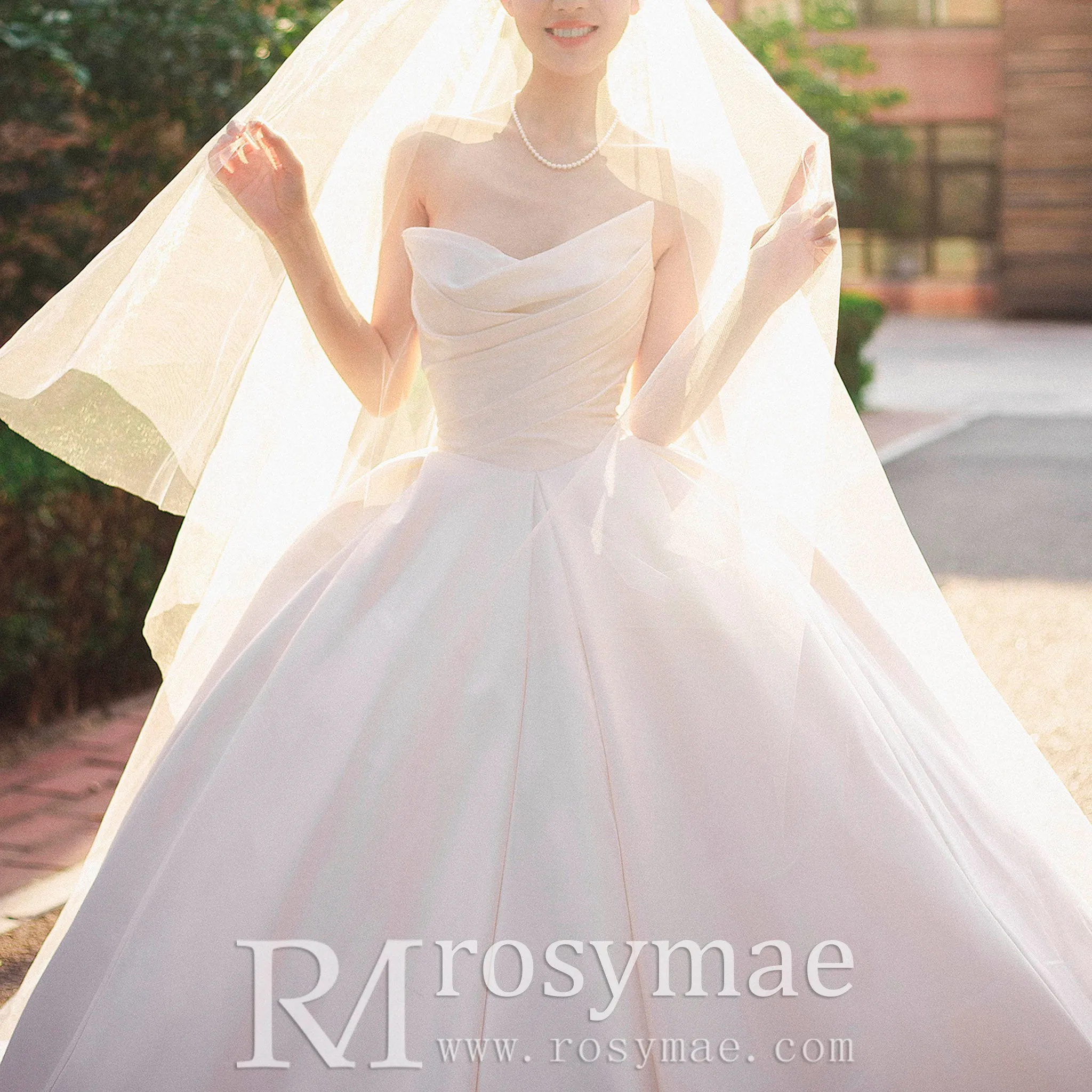 Asymmetrical Ball Gown Satin Wedding Dress with Ruched
