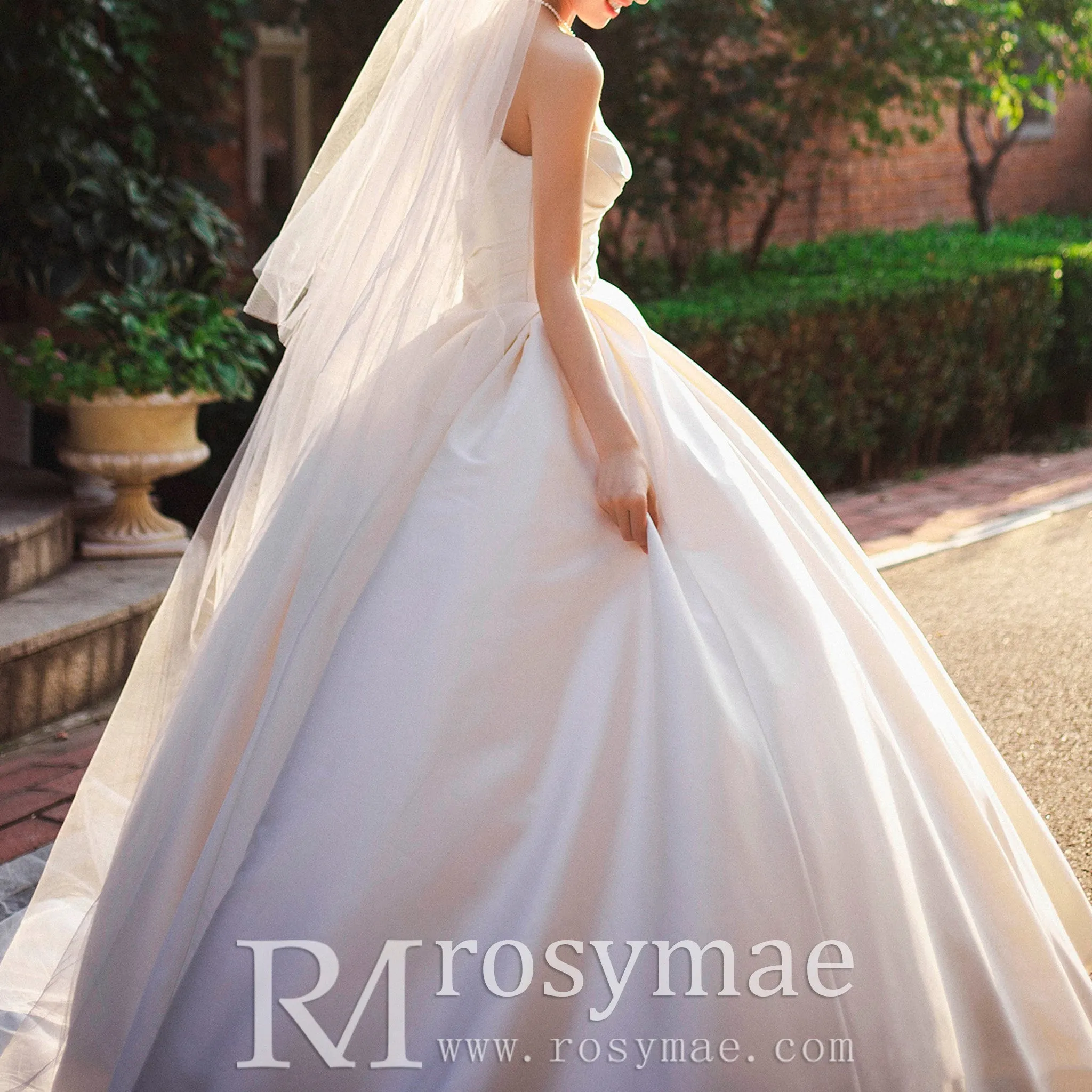 Asymmetrical Ball Gown Satin Wedding Dress with Ruched