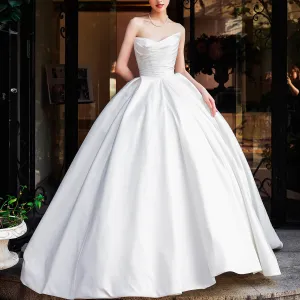 Asymmetrical Ball Gown Satin Wedding Dress with Ruched