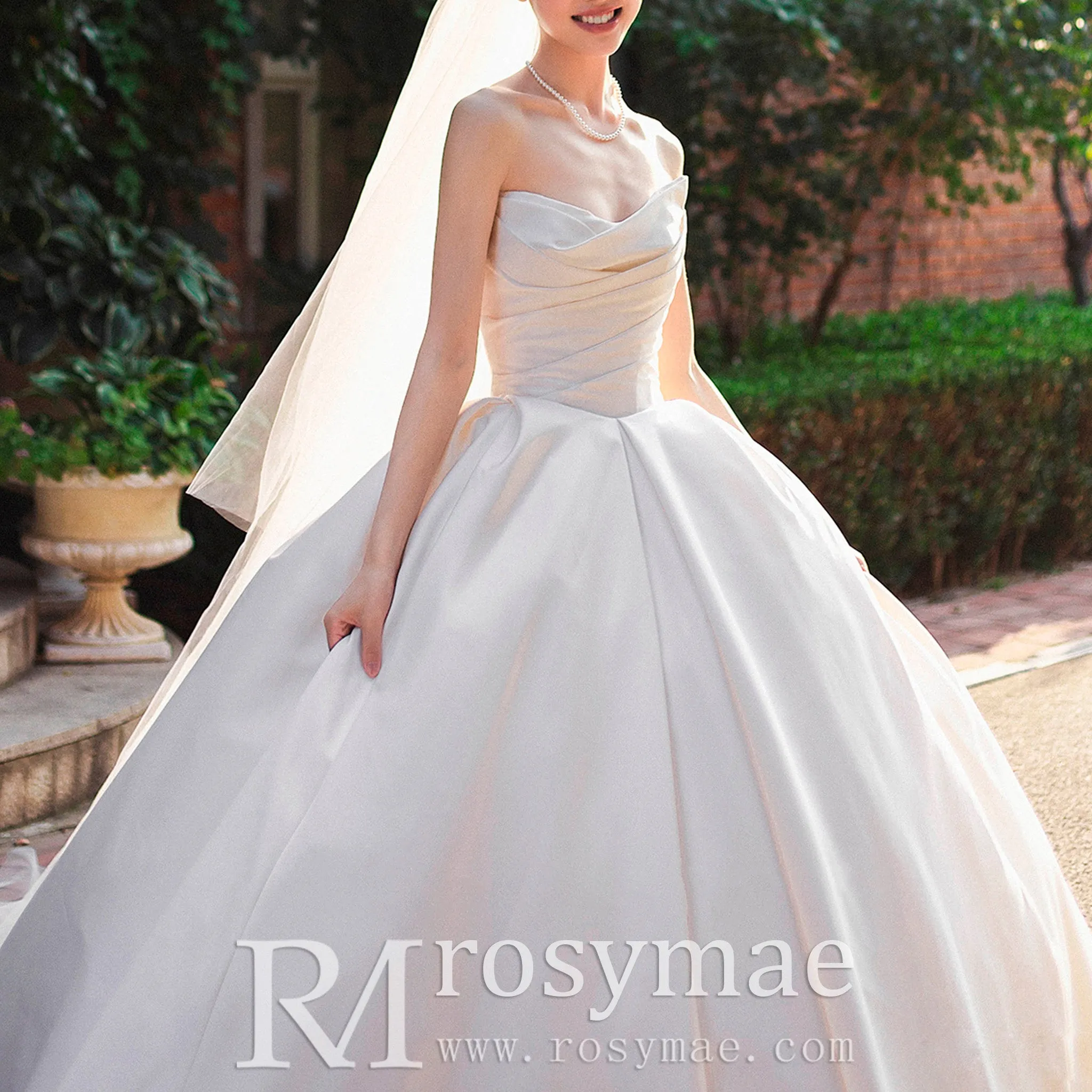 Asymmetrical Ball Gown Satin Wedding Dress with Ruched