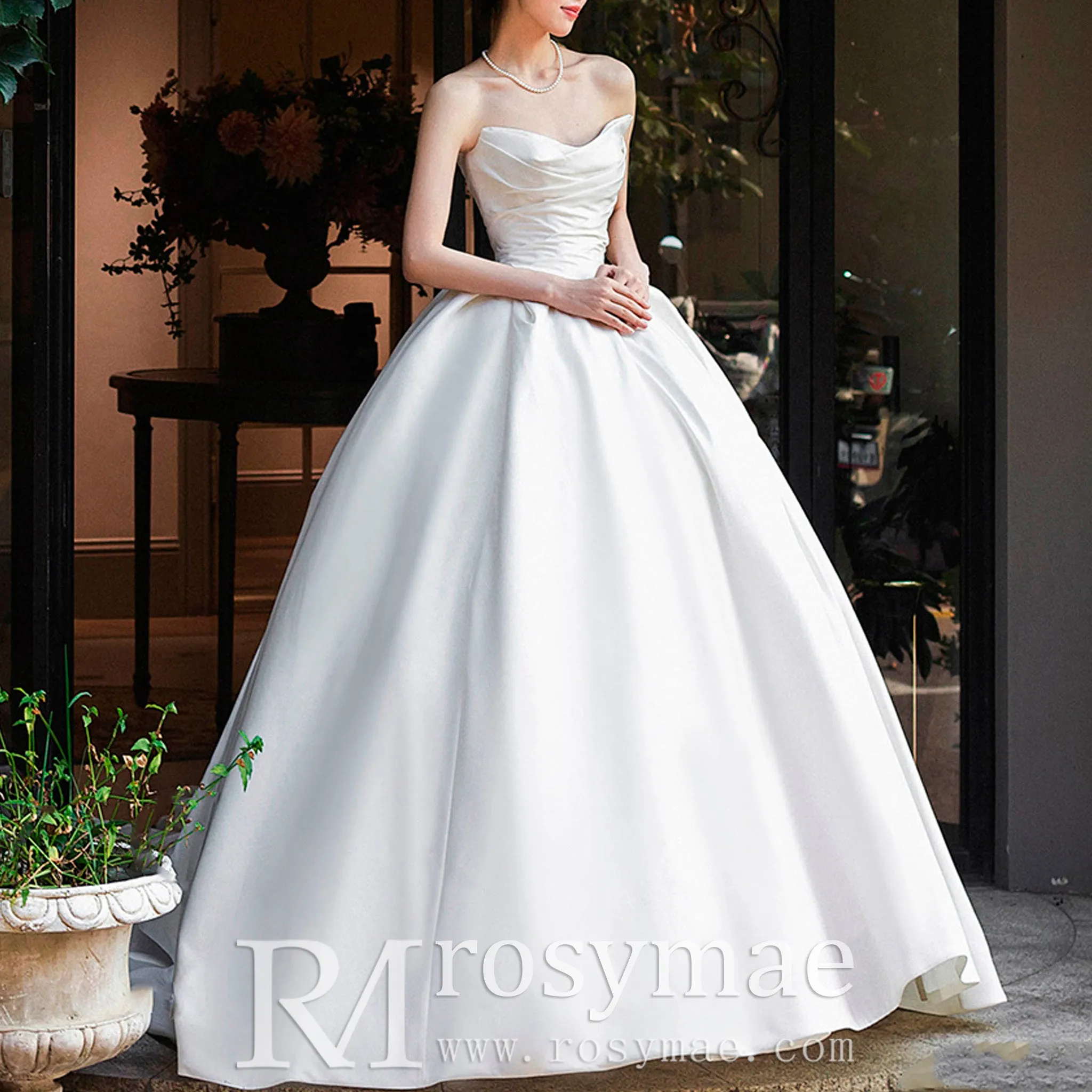 Asymmetrical Ball Gown Satin Wedding Dress with Ruched