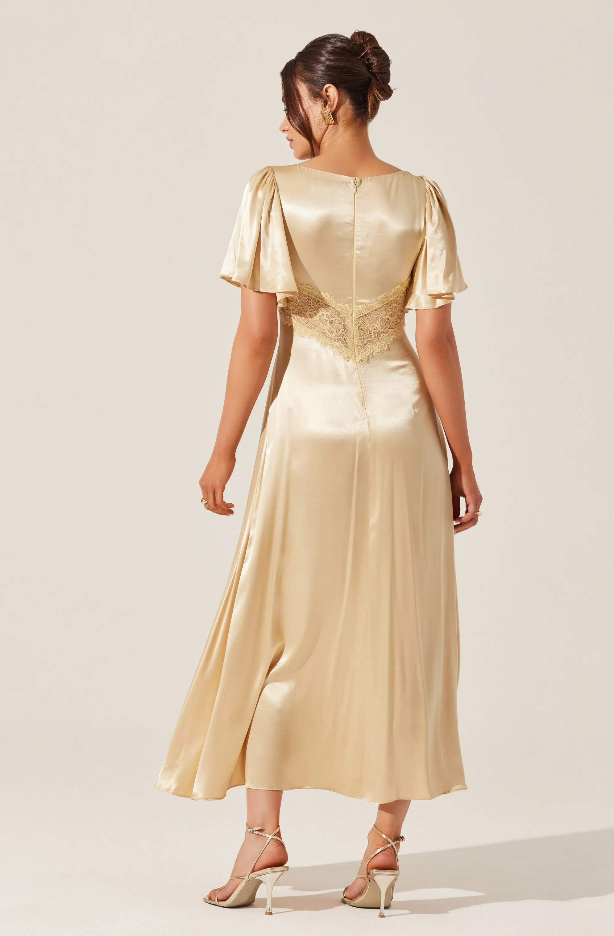 Aurelia Satin V-Neck Midi Dress
