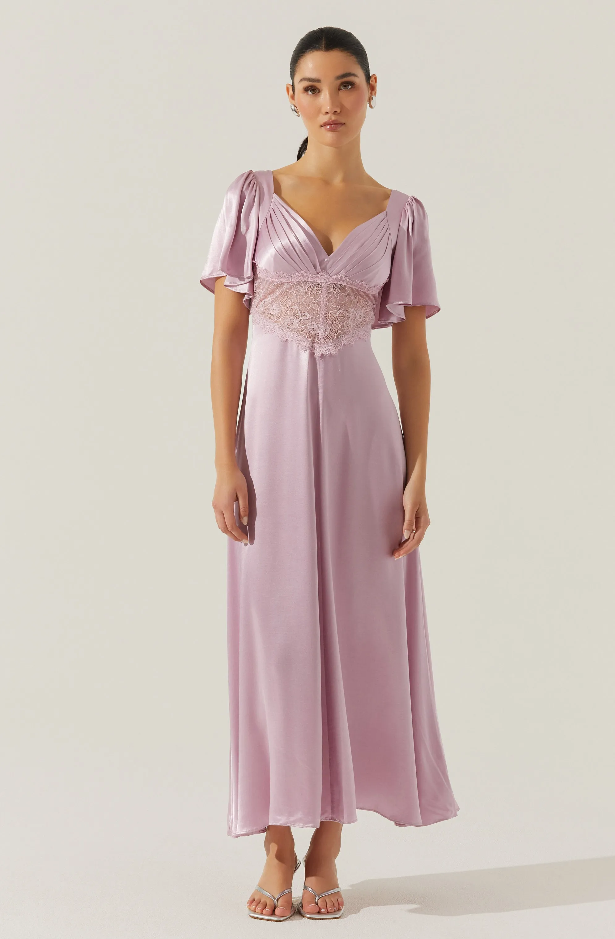 Aurelia Satin V-Neck Midi Dress