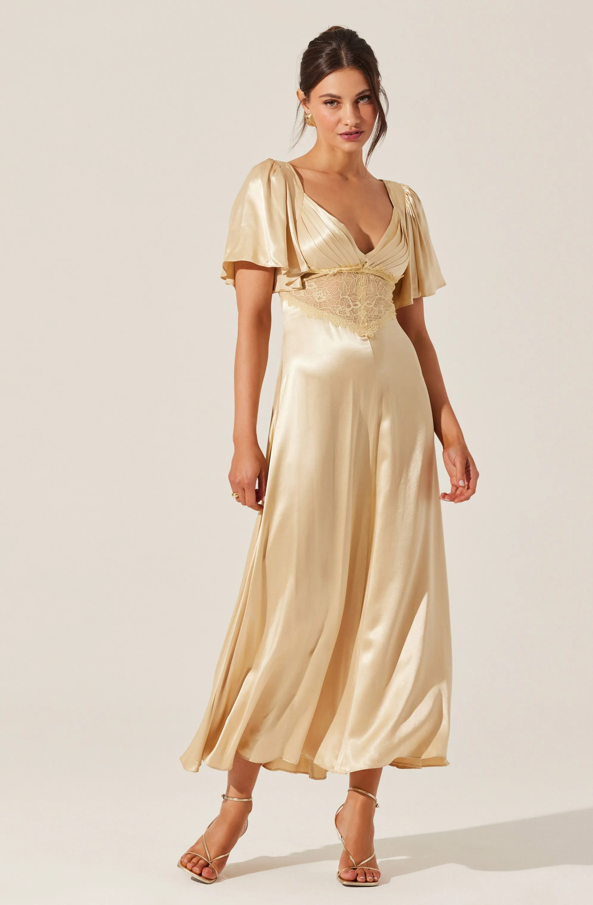 Aurelia Satin V-Neck Midi Dress
