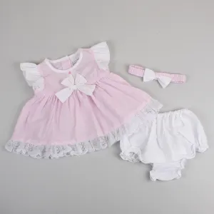 Baby Girls Pink Dress Set with Knickers and Headband - Three-Piece Set