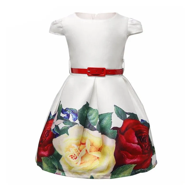 Baby Kids Clothes Princess Party Dresses For Girls Kids Flower Printed Dresses Size 8 Girls Formal Dress