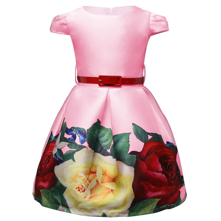 Baby Kids Clothes Princess Party Dresses For Girls Kids Flower Printed Dresses Size 8 Girls Formal Dress