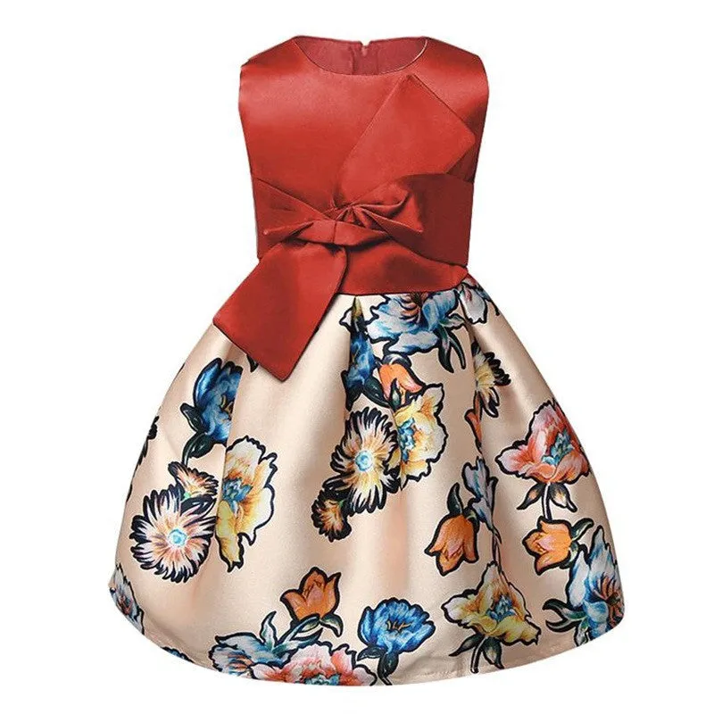 Baby Kids Clothes Princess Party Dresses For Girls Kids Flower Printed Dresses Size 8 Girls Formal Dress