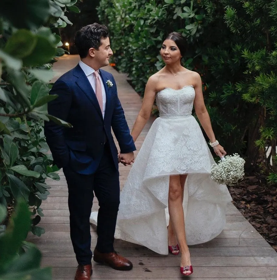 Backless Lace Wedding Gown Short Front Long Back