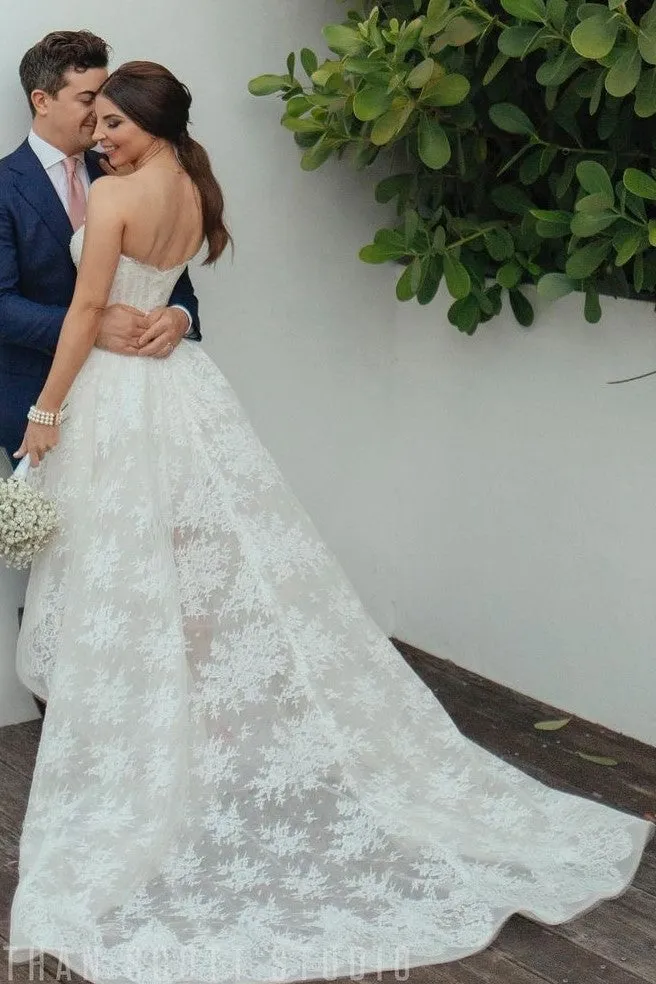 Backless Lace Wedding Gown Short Front Long Back