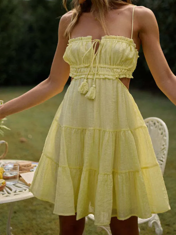 Backless Mini Dress with Lace Detail and Ruched Bodice