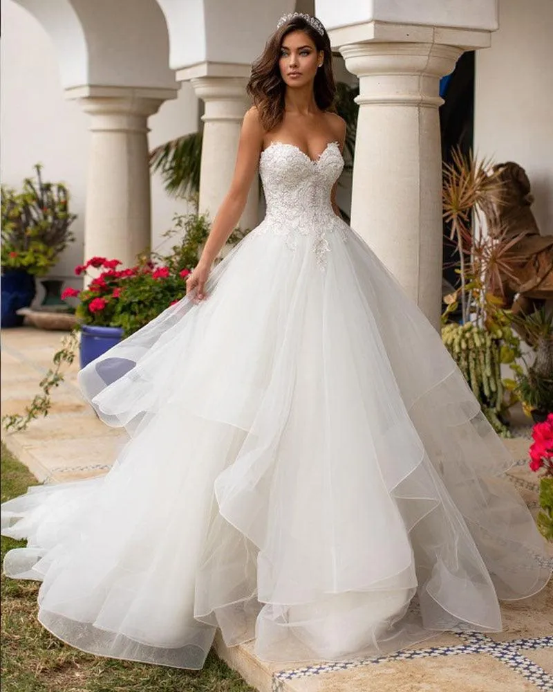 Backless Princess Sequined Beading Bodice Luxury Bridal Dress