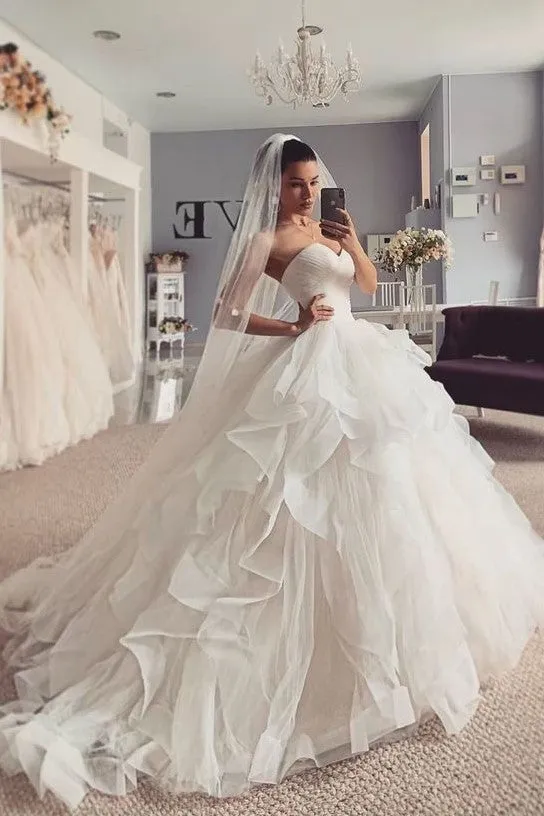 Backless Sweetheart Wedding Gown with Ruffled Skirt