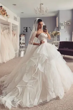Backless Sweetheart Wedding Gown with Ruffled Skirt