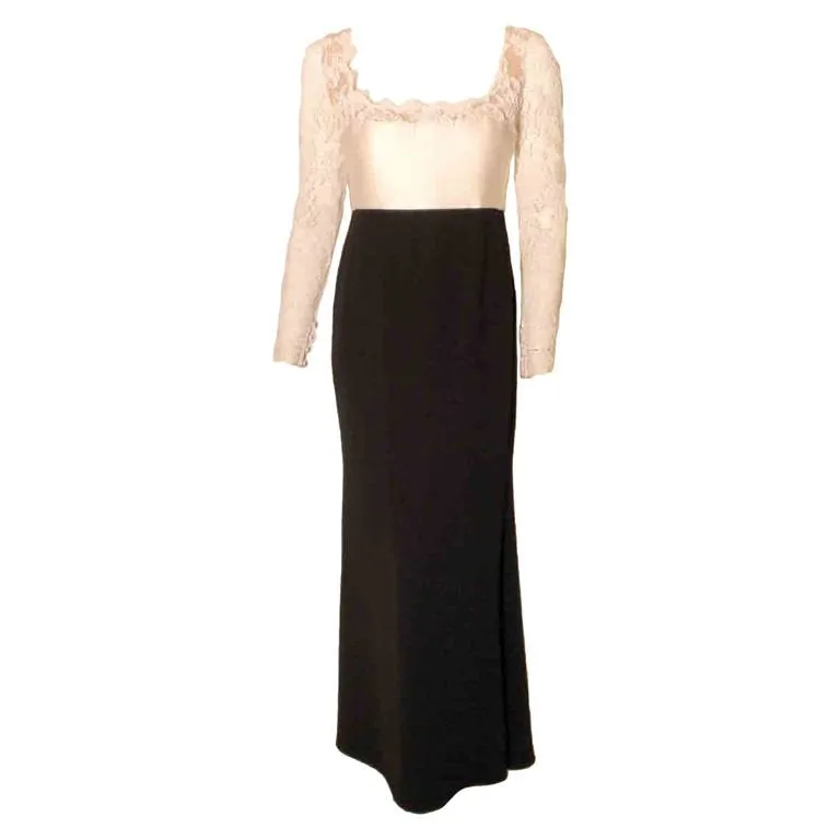 BADGLEY MISCHKA 1990s Black and White Long Sleeve Gown