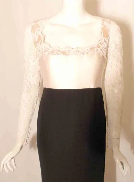 BADGLEY MISCHKA 1990s Black and White Long Sleeve Gown