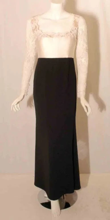 BADGLEY MISCHKA 1990s Black and White Long Sleeve Gown