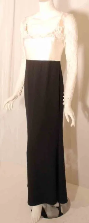 BADGLEY MISCHKA 1990s Black and White Long Sleeve Gown