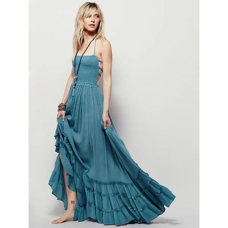 Beach Dress, Bohemian, Chic Backless Long Maxi Dress