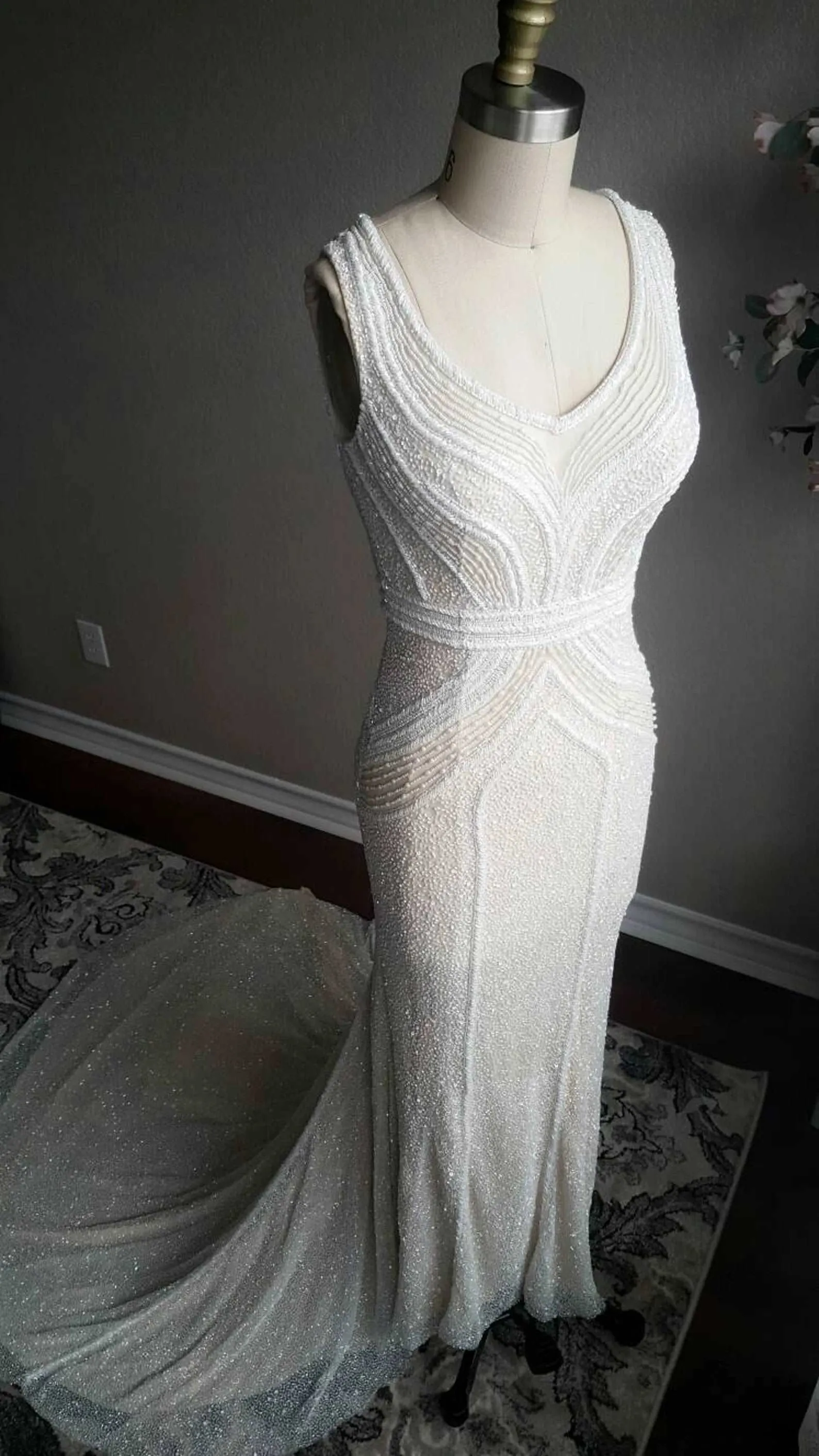 Beaded Art Deco Style Fit & Flare Wedding Dress | Gabby