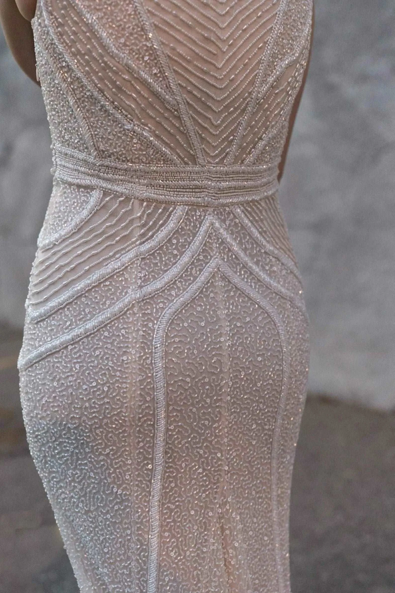 Beaded Art Deco Style Fit & Flare Wedding Dress | Gabby