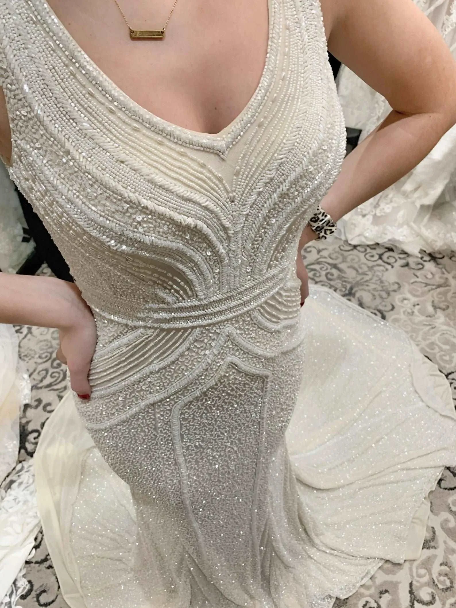 Beaded Art Deco Style Fit & Flare Wedding Dress | Gabby