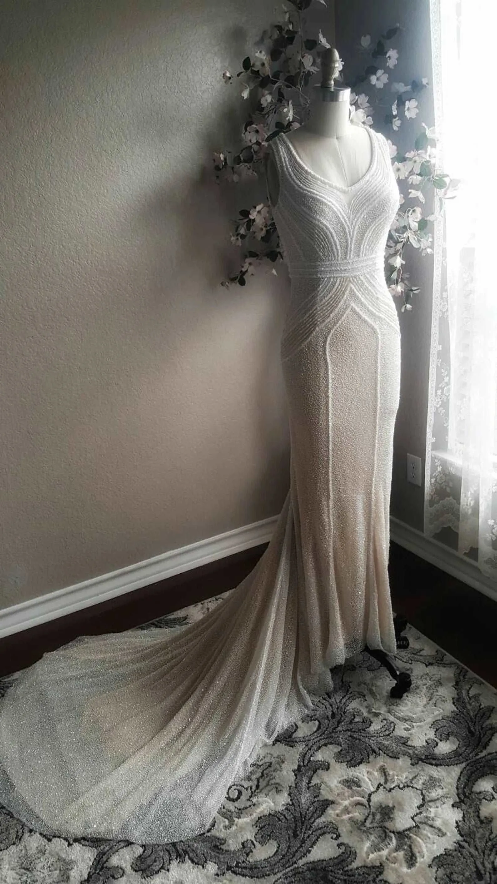 Beaded Art Deco Style Fit & Flare Wedding Dress | Gabby