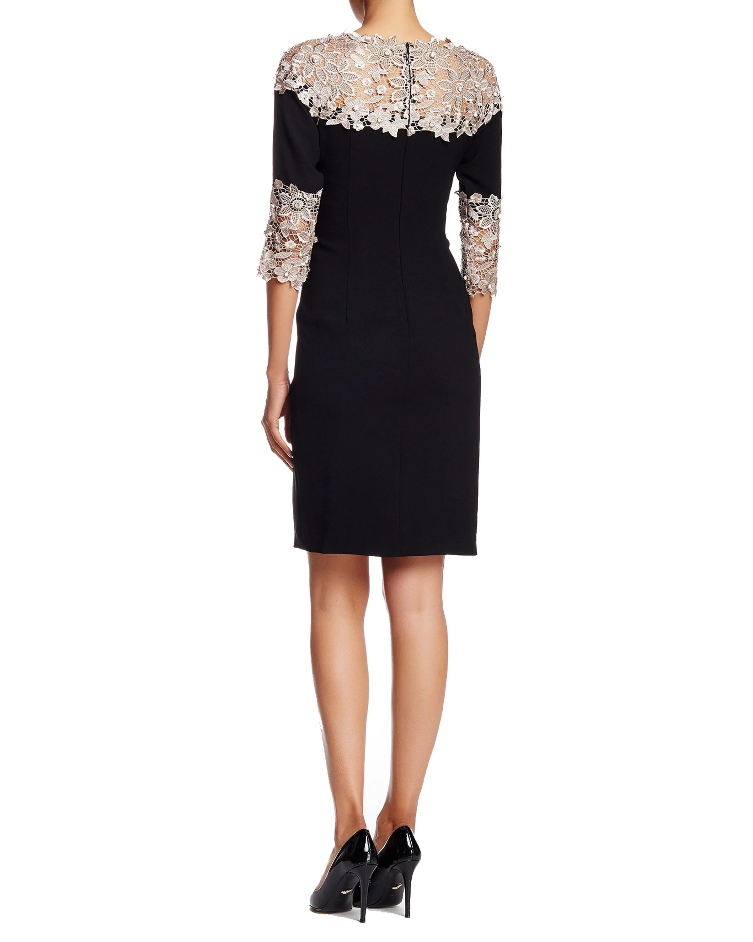 Beaded Lace Yoke Dress in Gold
