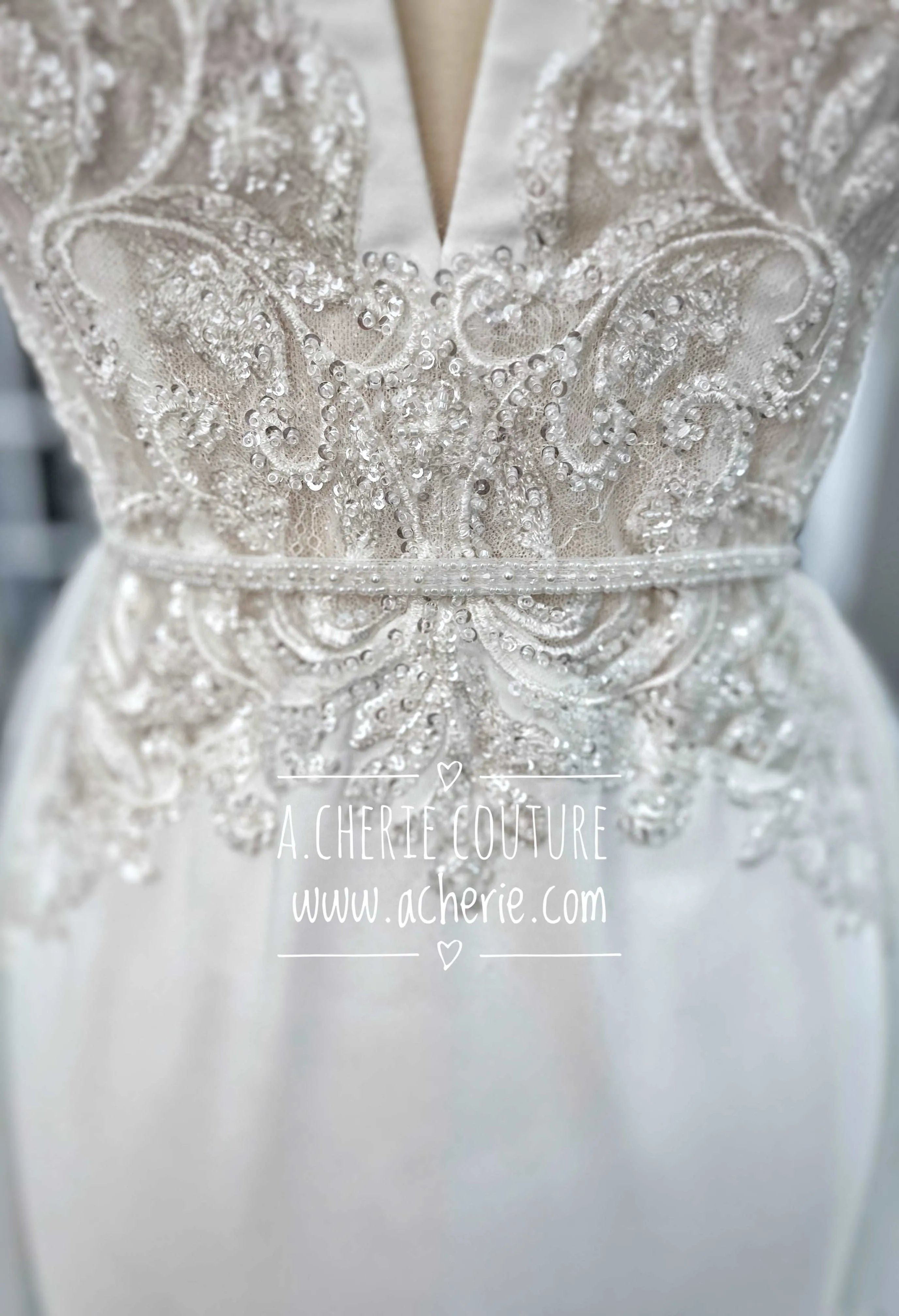 Beaded Low Back Crepe Fit & Flare Wedding Dress Alaina