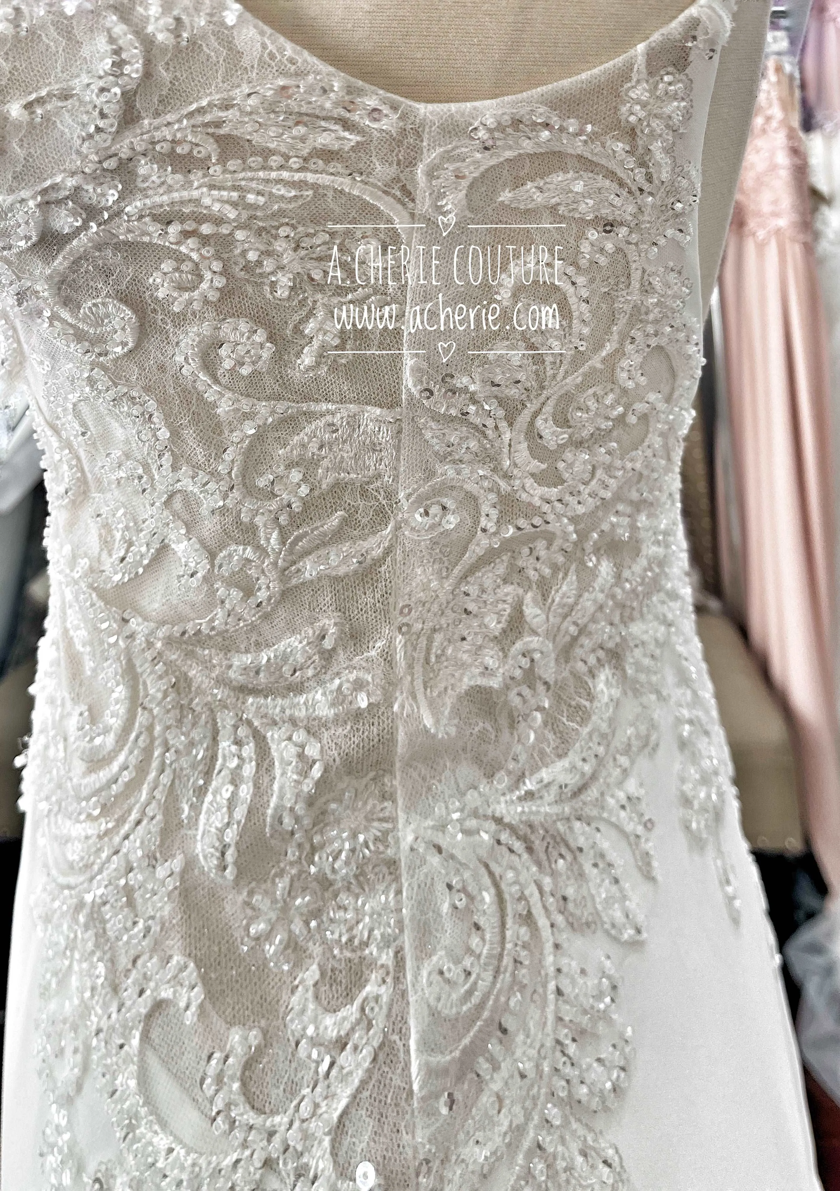 Beaded Low Back Crepe Fit & Flare Wedding Dress Alaina