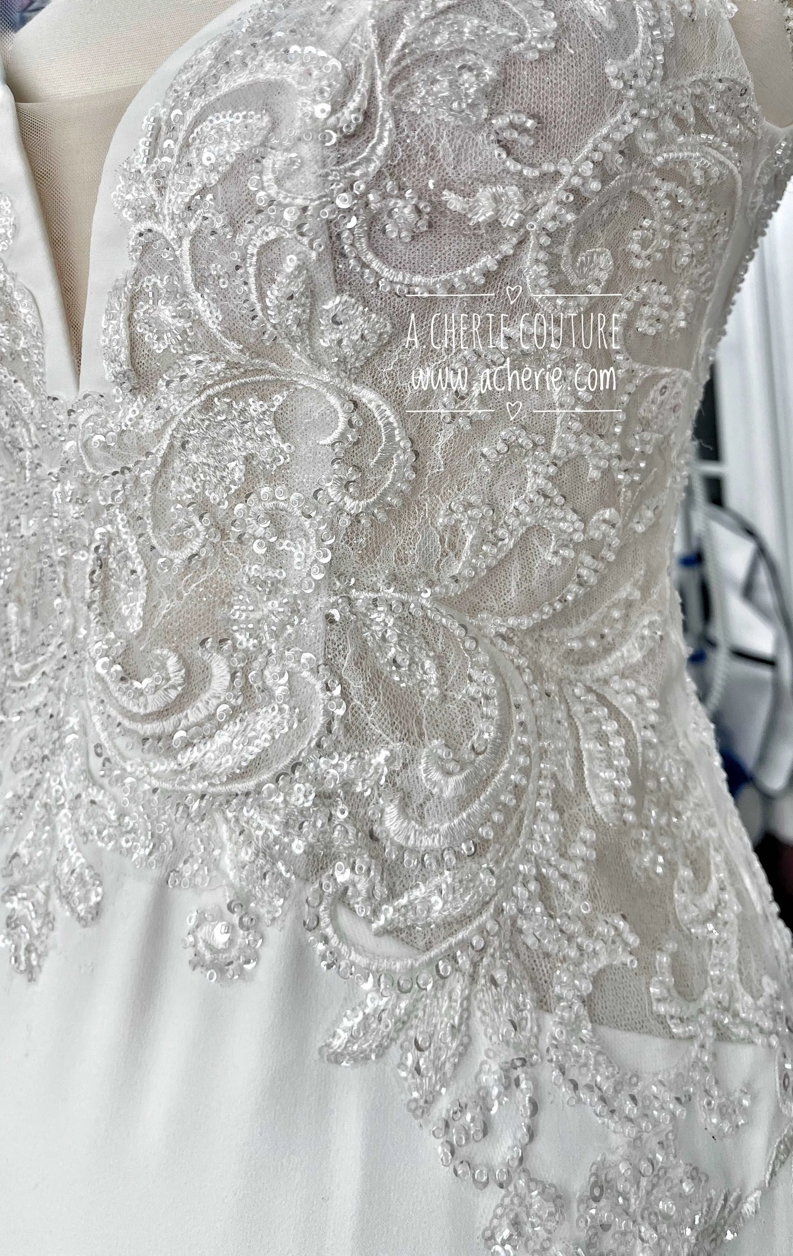 Beaded Low Back Crepe Fit & Flare Wedding Dress Alaina