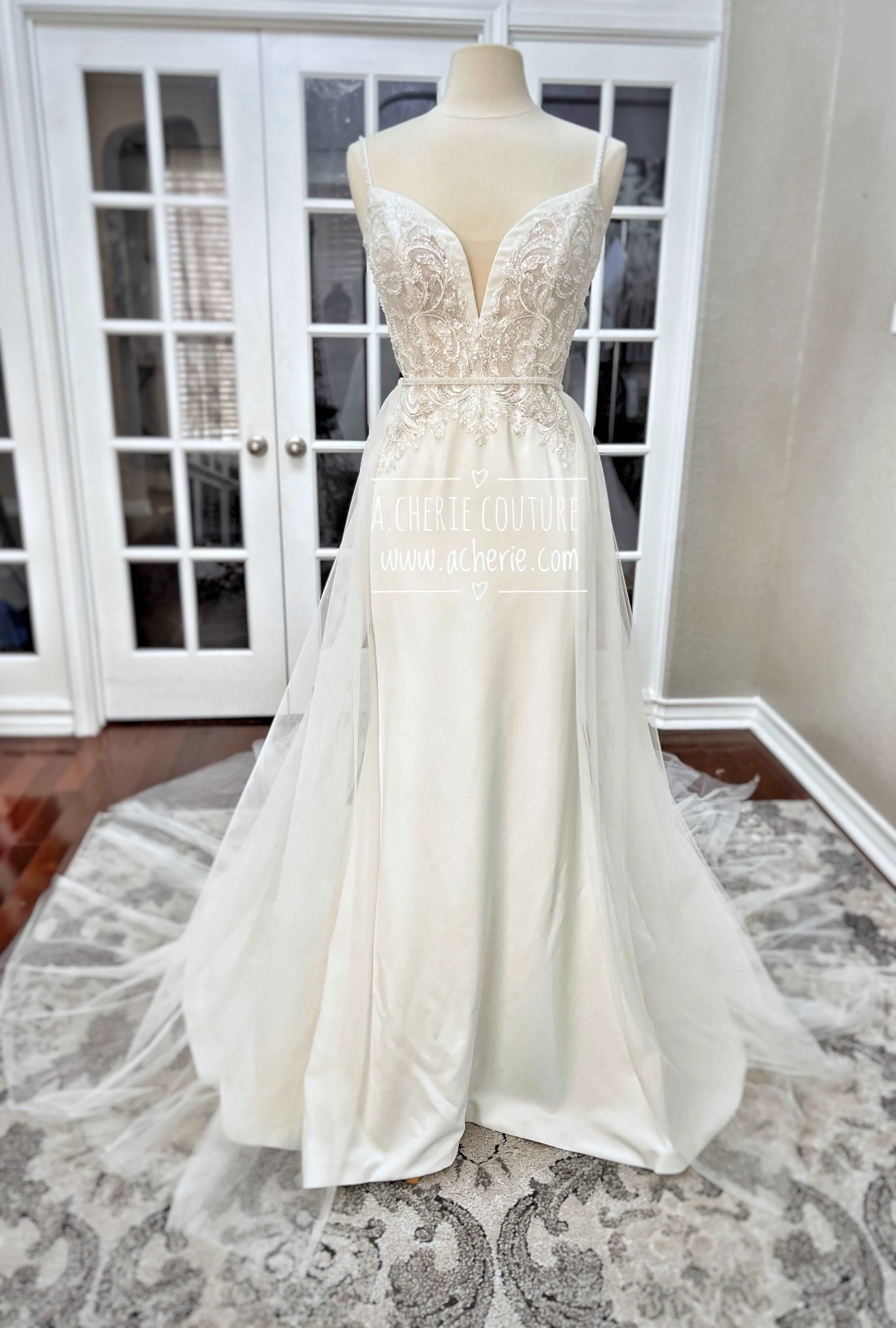 Beaded Low Back Crepe Fit & Flare Wedding Dress Alaina