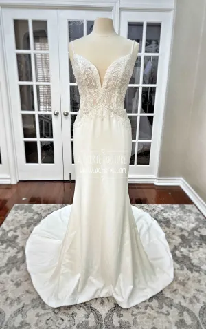 Beaded Low Back Crepe Fit & Flare Wedding Dress Alaina