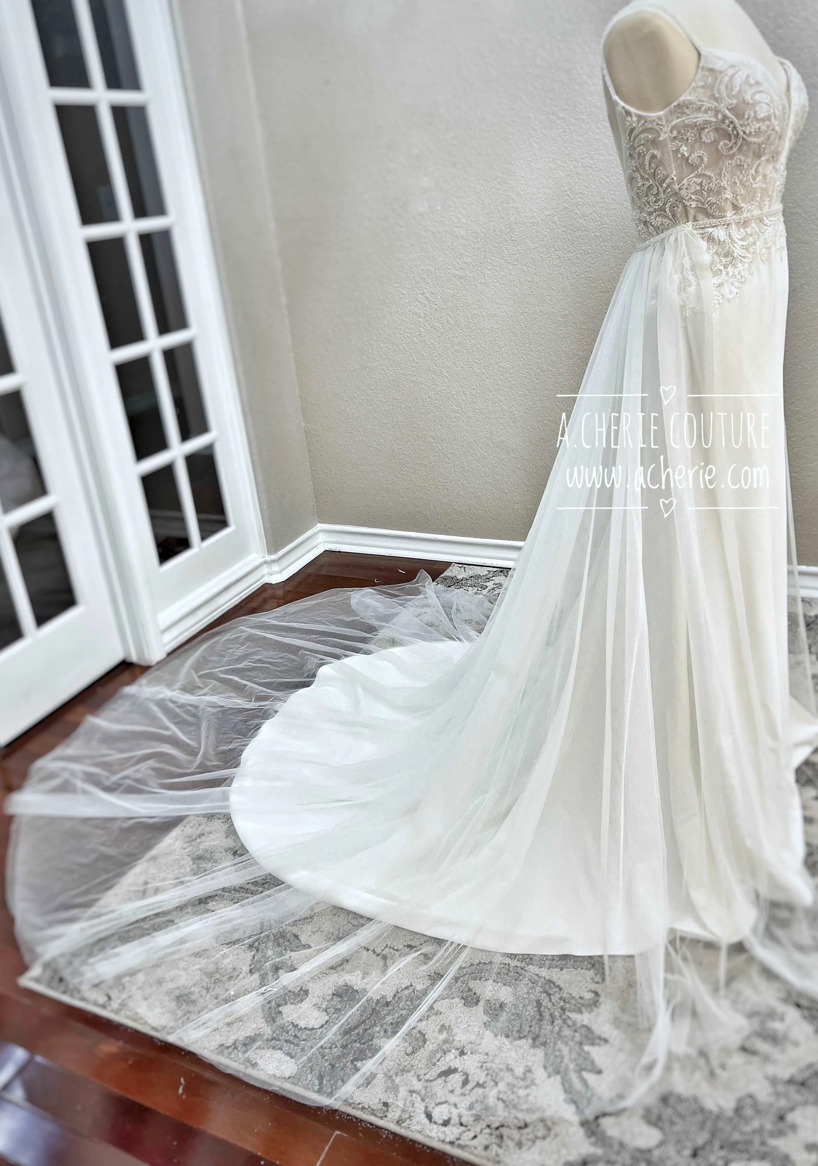 Beaded Low Back Crepe Fit & Flare Wedding Dress Alaina