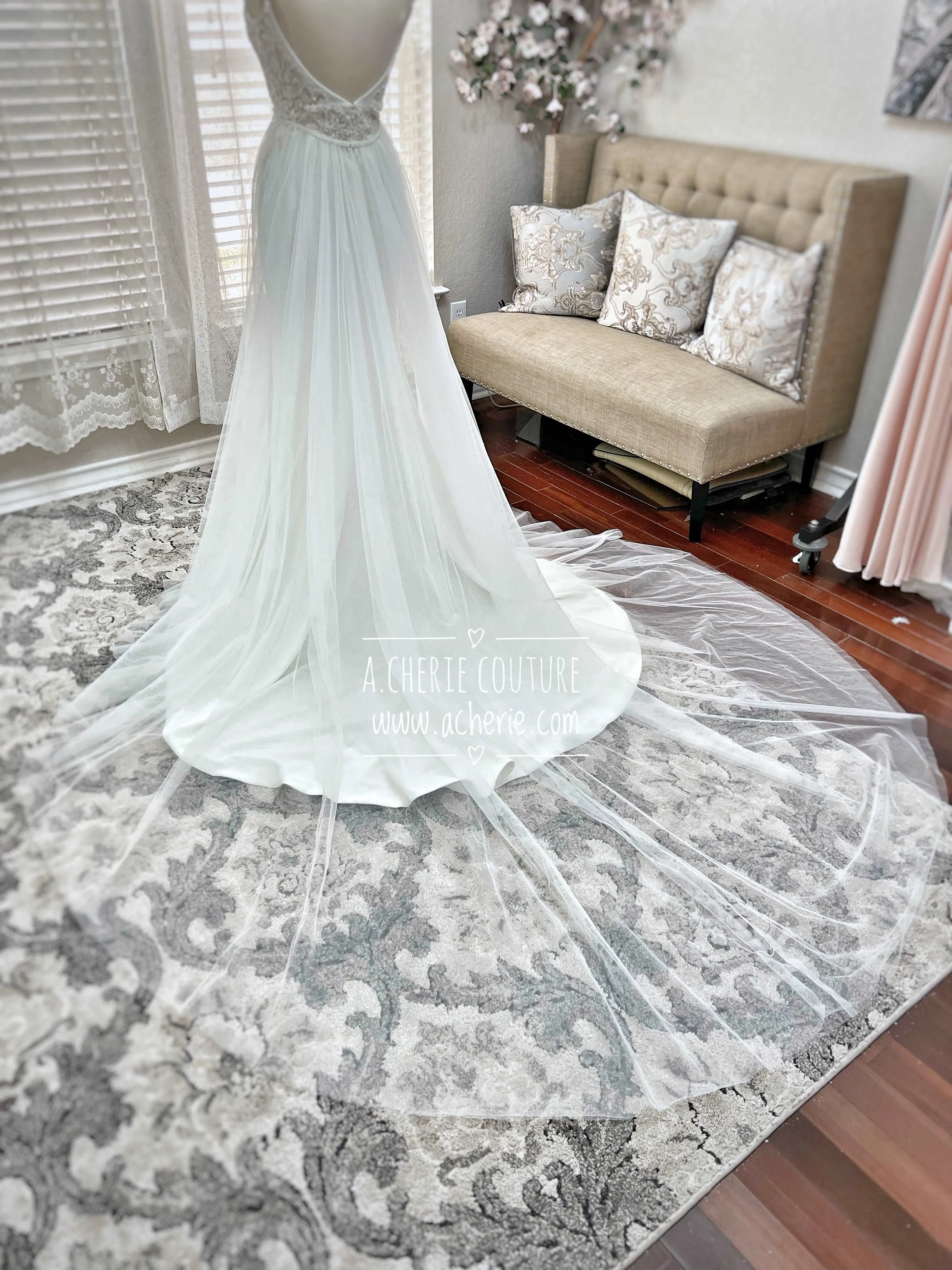 Beaded Low Back Crepe Fit & Flare Wedding Dress Alaina