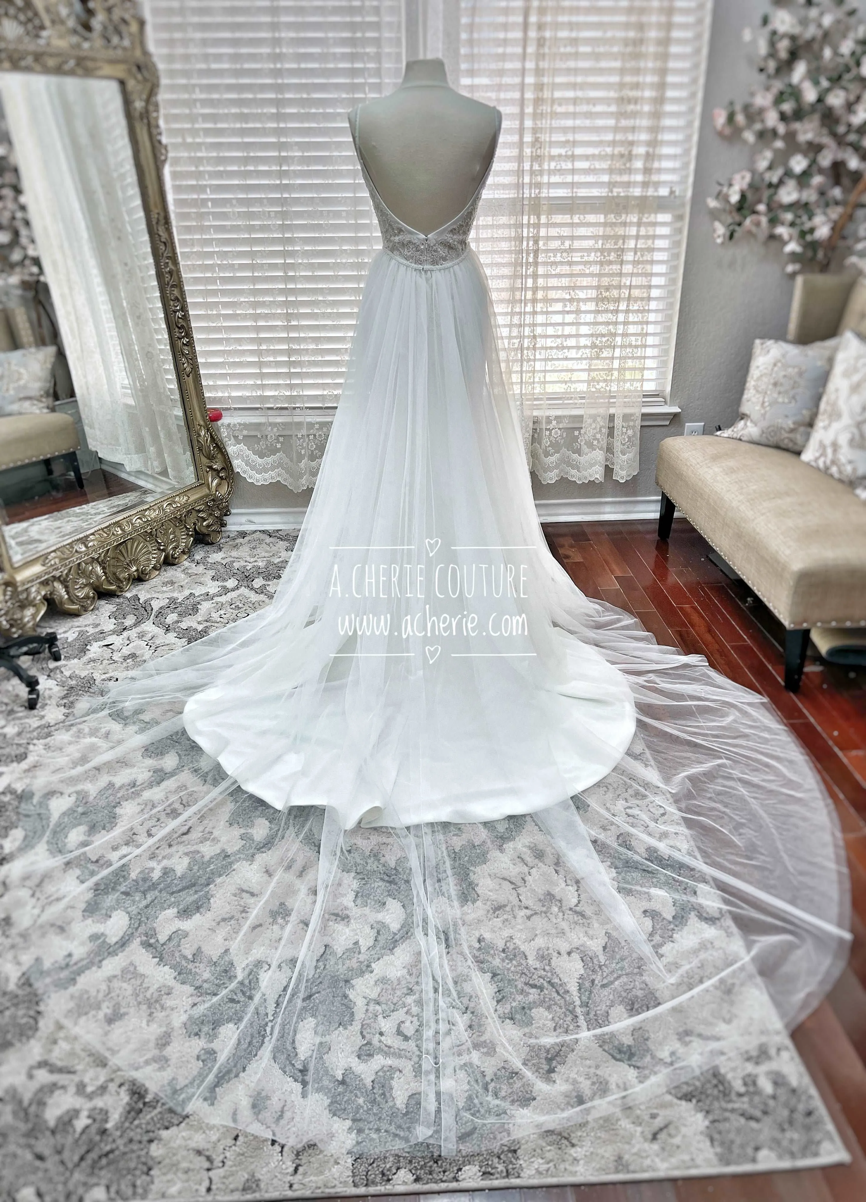 Beaded Low Back Crepe Fit & Flare Wedding Dress Alaina
