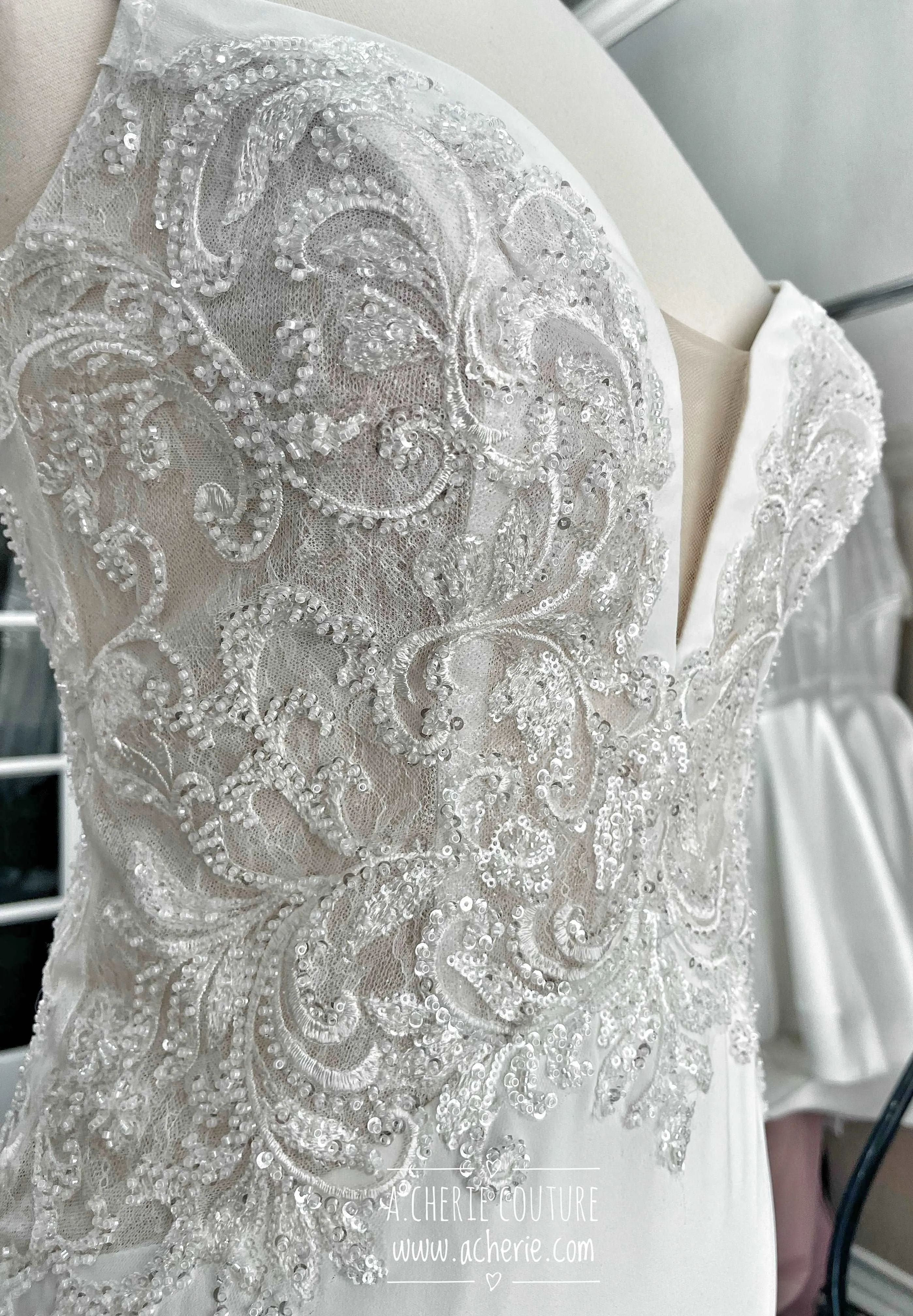 Beaded Low Back Crepe Fit & Flare Wedding Dress Alaina