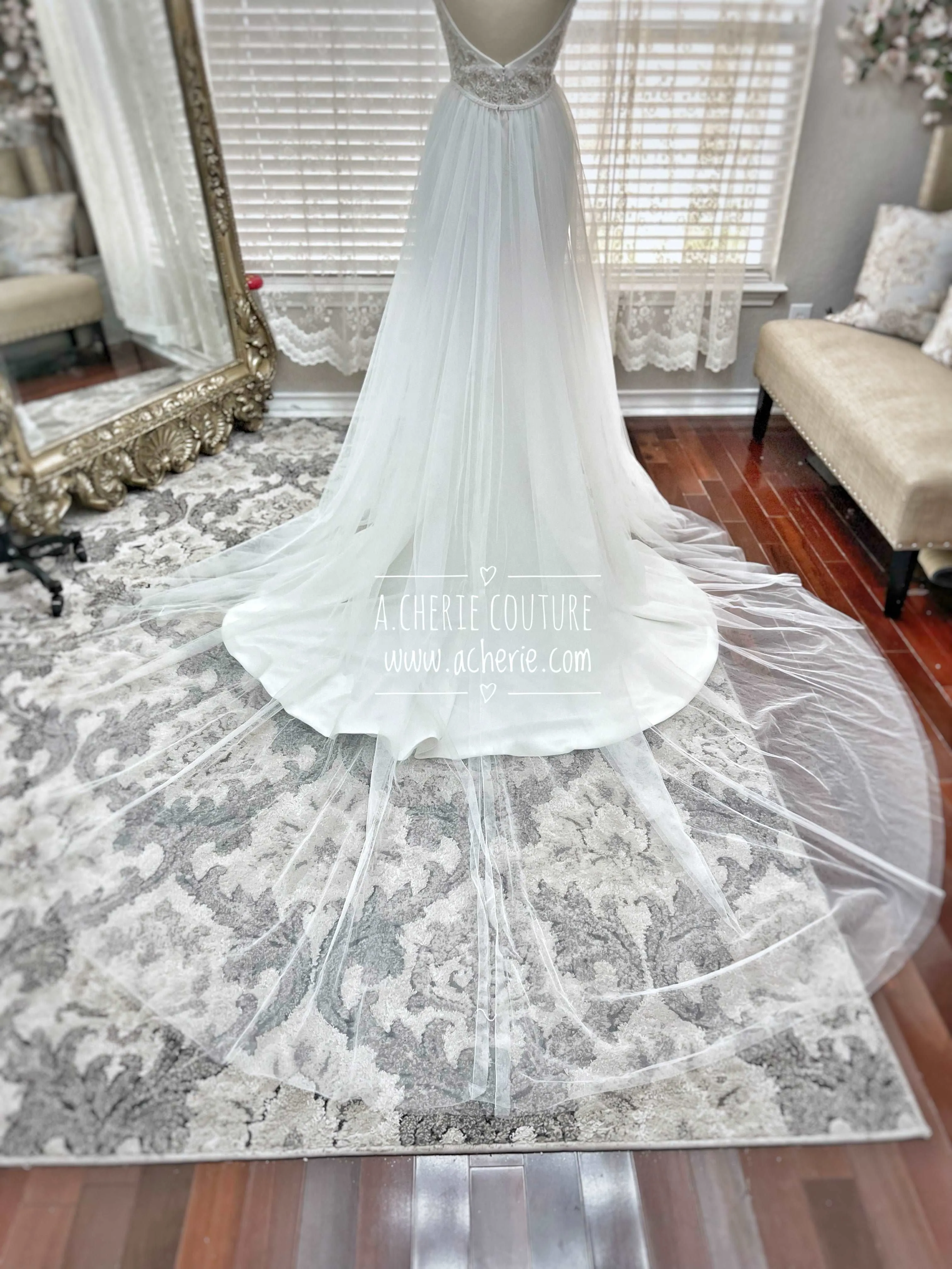 Beaded Low Back Crepe Fit & Flare Wedding Dress Alaina